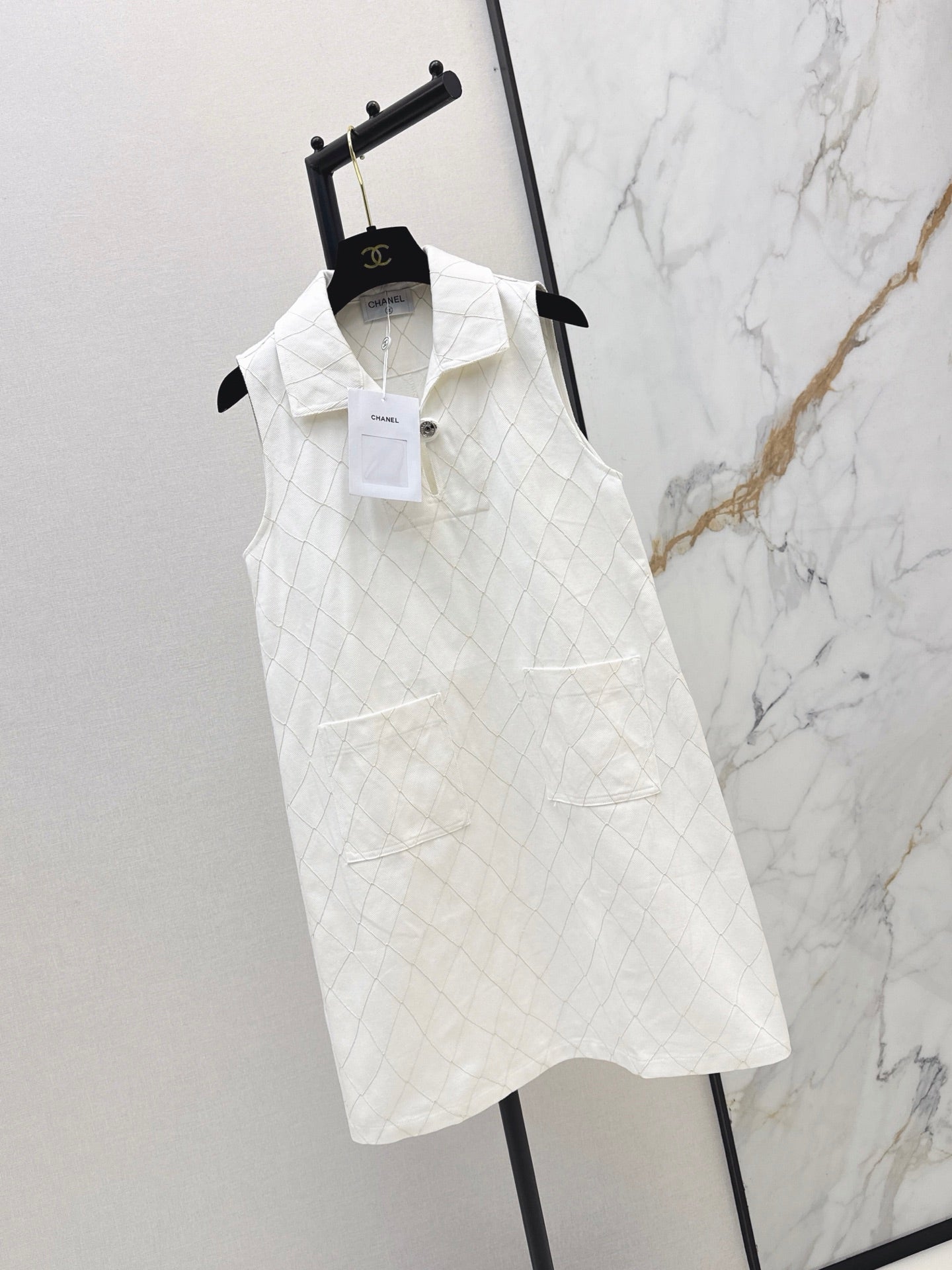 26FW New Quilted-Stitch Denim Shirt Dress with Collar 🩵