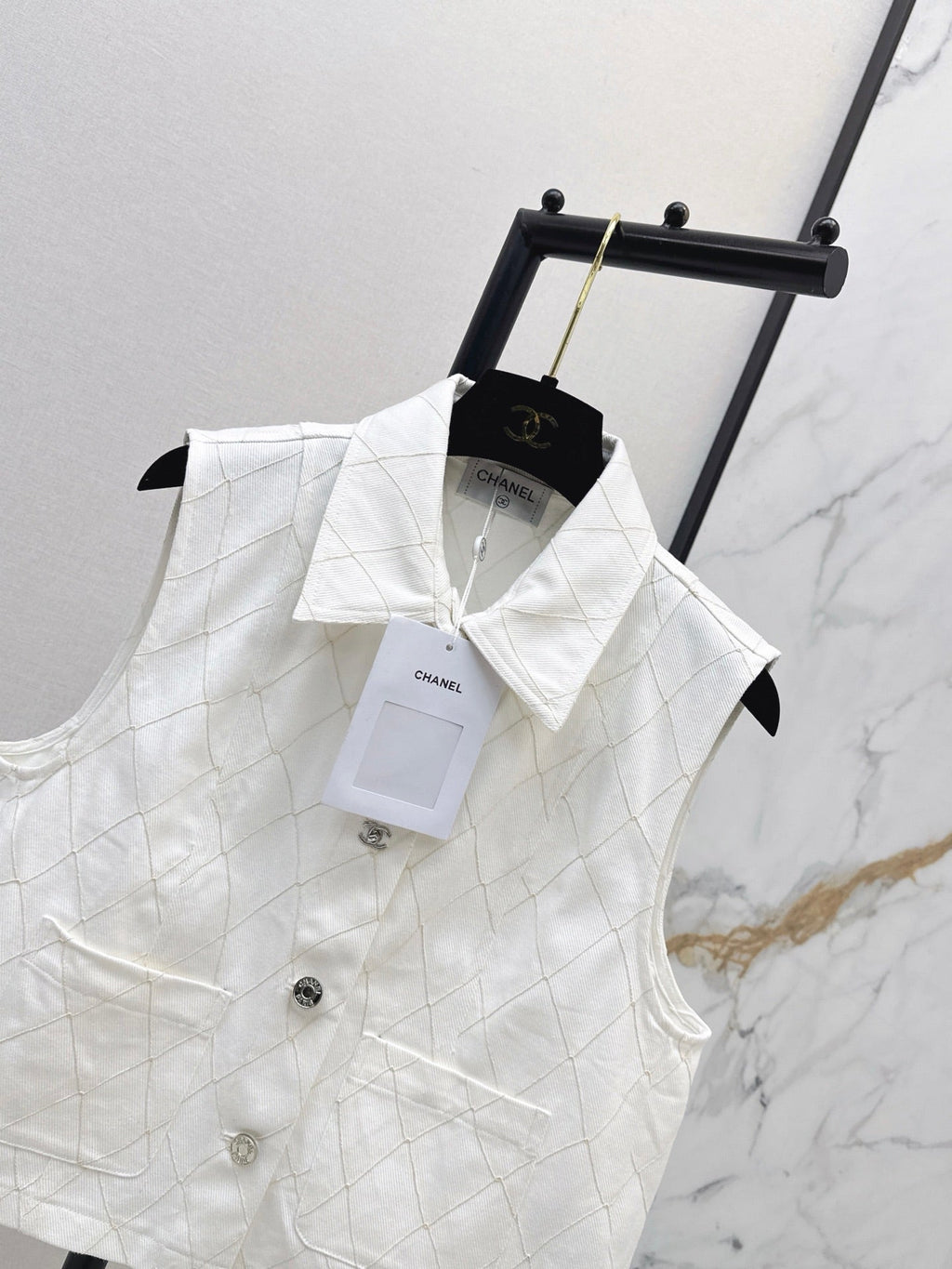 26FW New Quilted-Stitch Denim Vest with Lapel 🩵