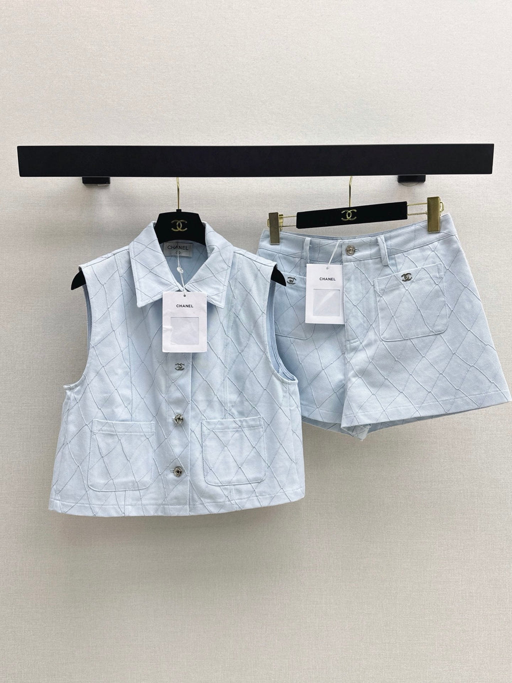 26FW New Quilted-Stitch Denim Vest with Lapel 🩵
