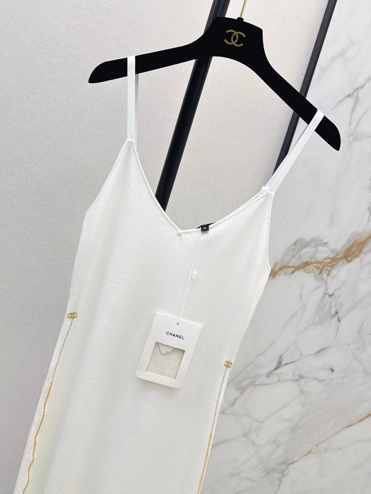 26FW New Camisole Dress with Gold-Thread Embroidered Logo Trim 🖤