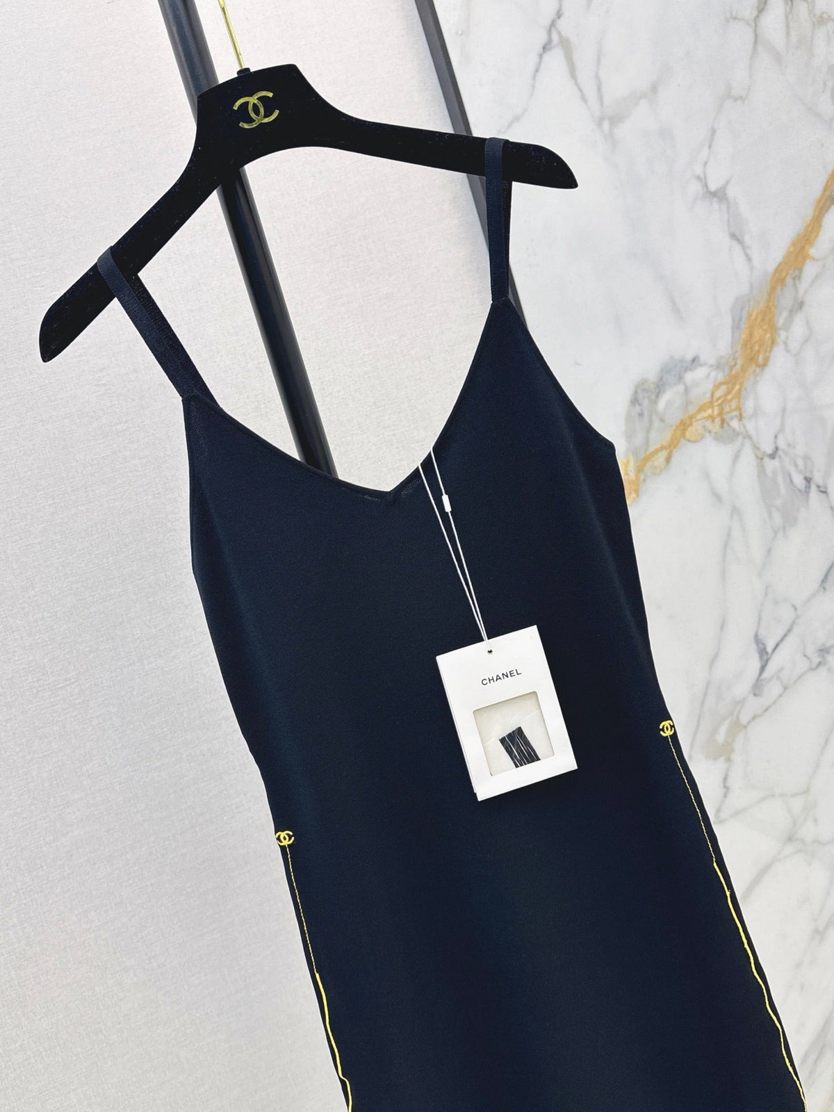 26FW New Camisole Dress with Gold-Thread Embroidered Logo Trim 🖤