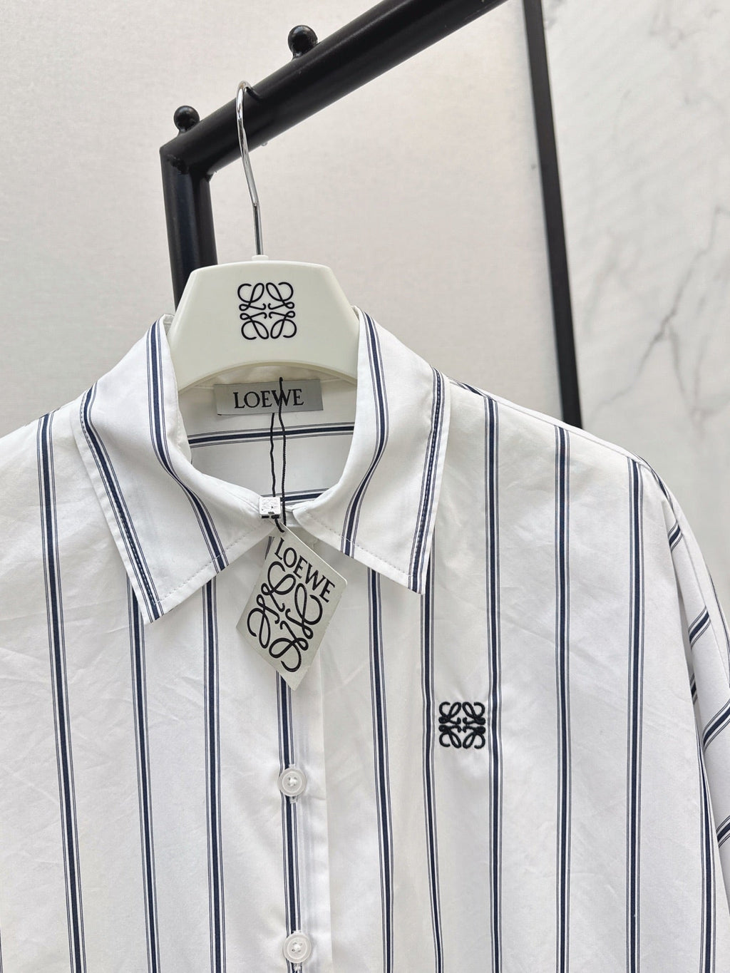 26FW New Blue Striped Shirt with Embroidered Logo and Batwing Sleeves 🩵
