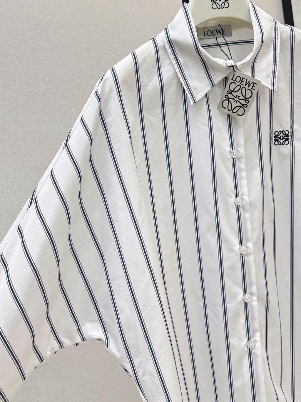 26FW New Blue Striped Shirt with Embroidered Logo and Batwing Sleeves 🩵