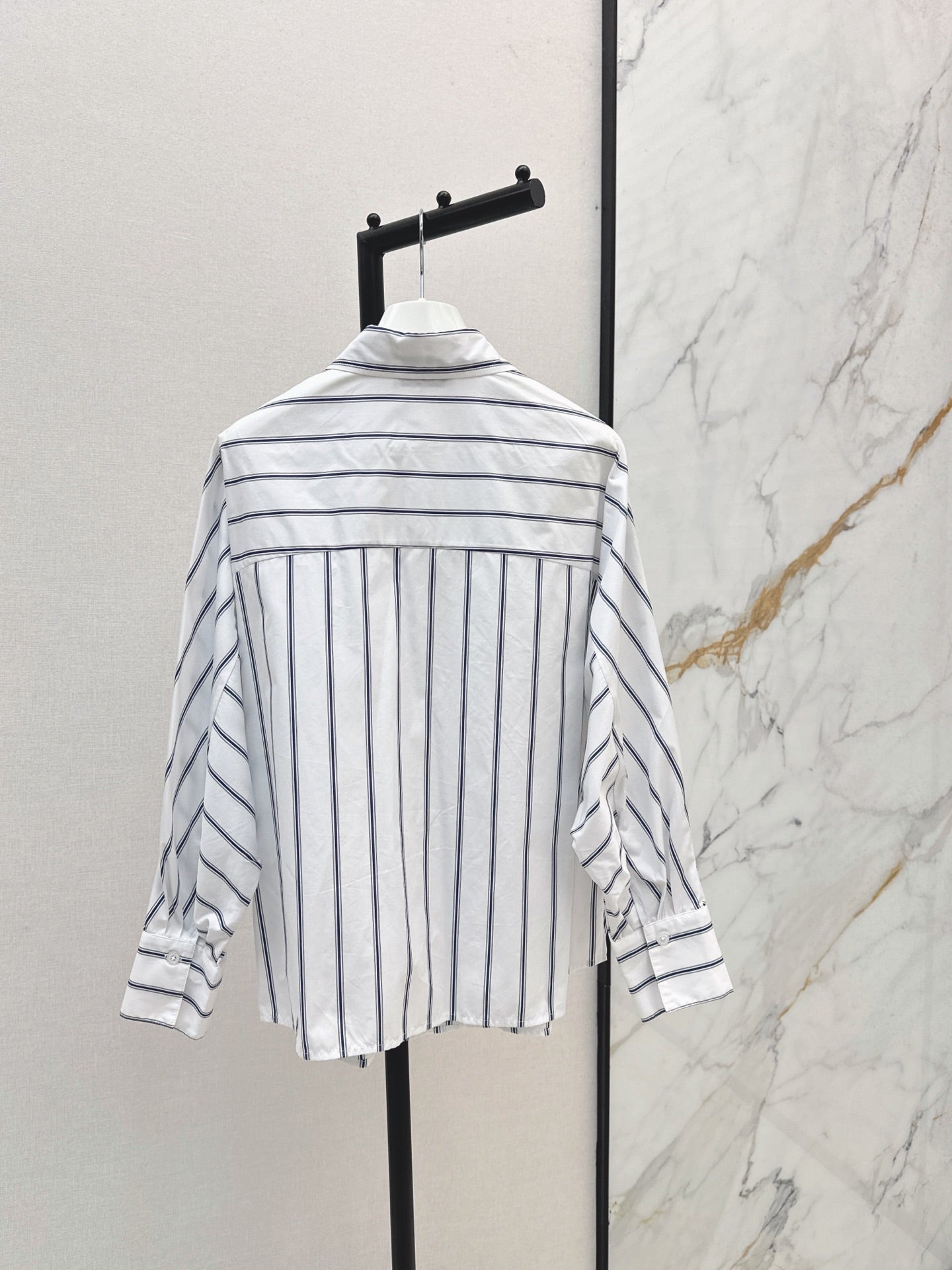 26FW New Blue Striped Shirt with Embroidered Logo and Batwing Sleeves 🩵