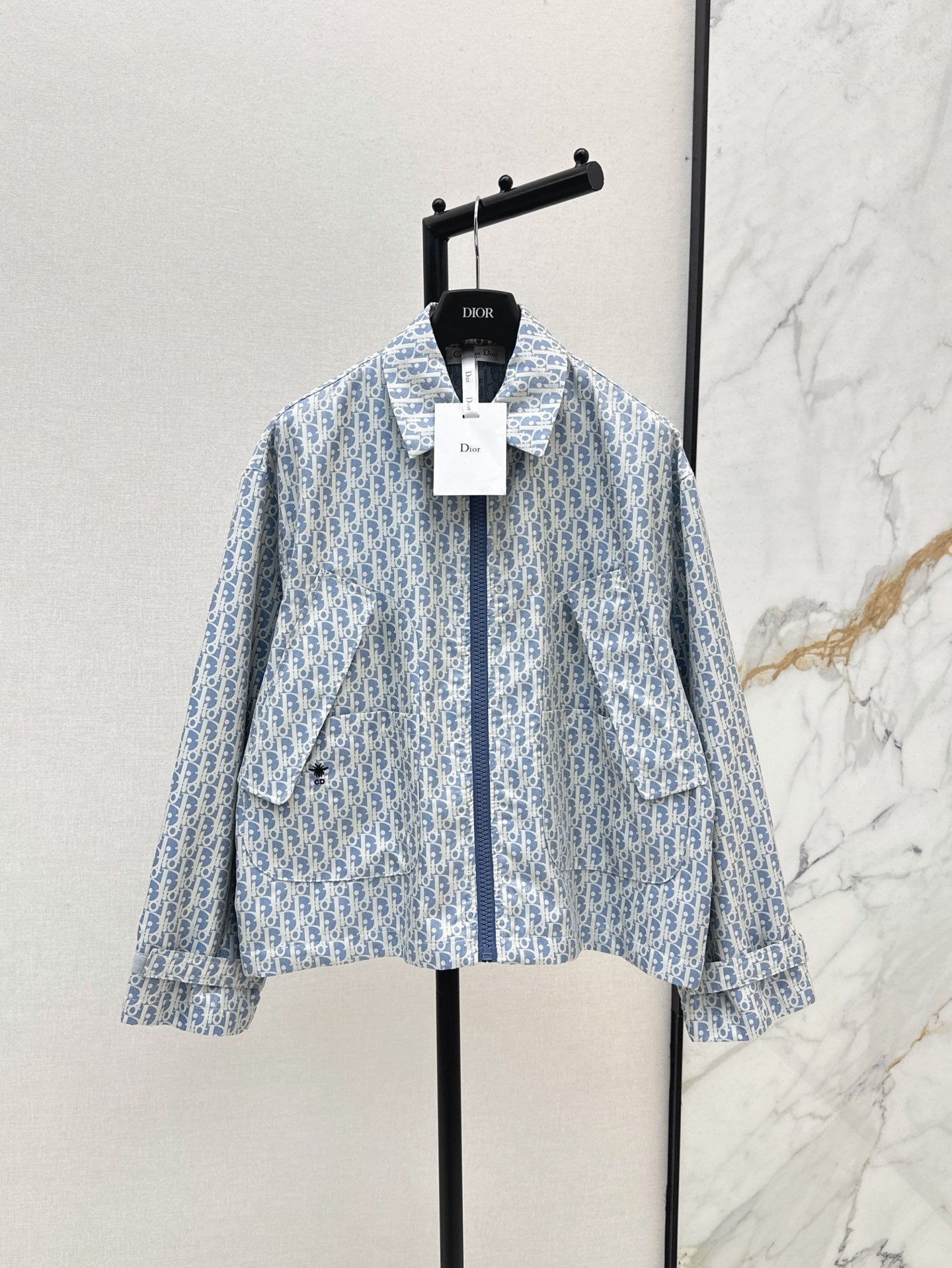 26FW New Miss D Blue & White Classic Monogram Lapel Jacket 🩵