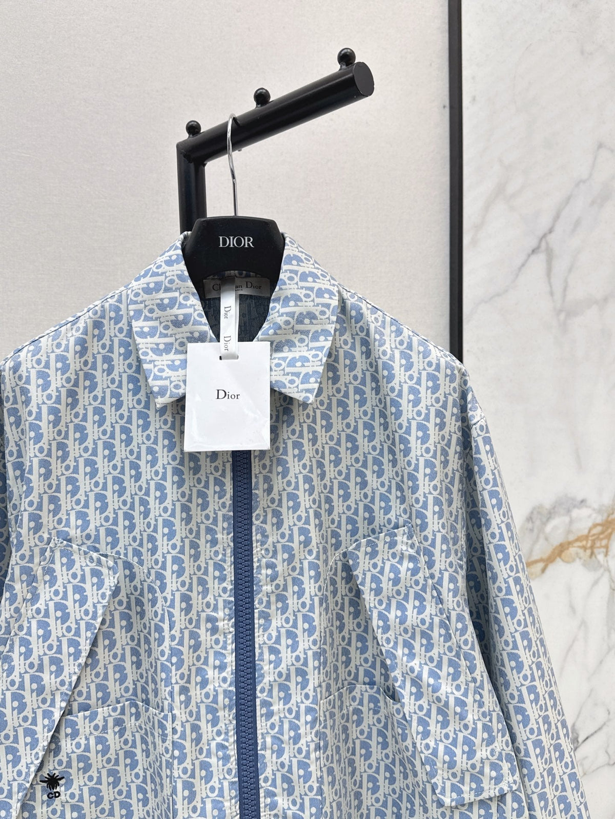 26FW New Miss D Blue & White Classic Monogram Lapel Jacket 🩵