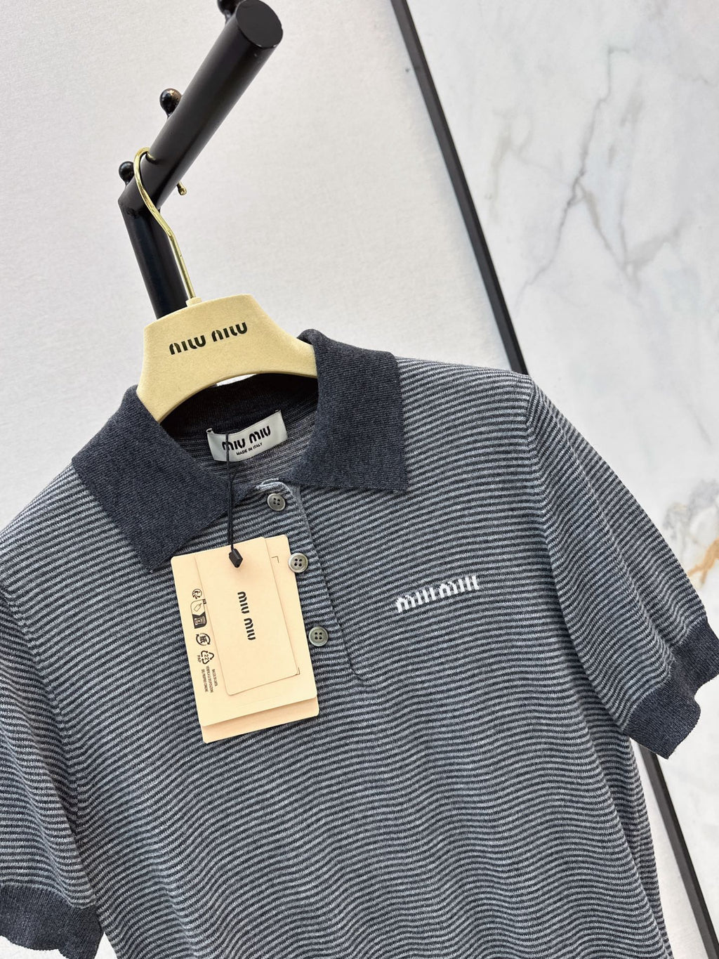 26FW New Striped Knit Top with Polo Collar 🖤