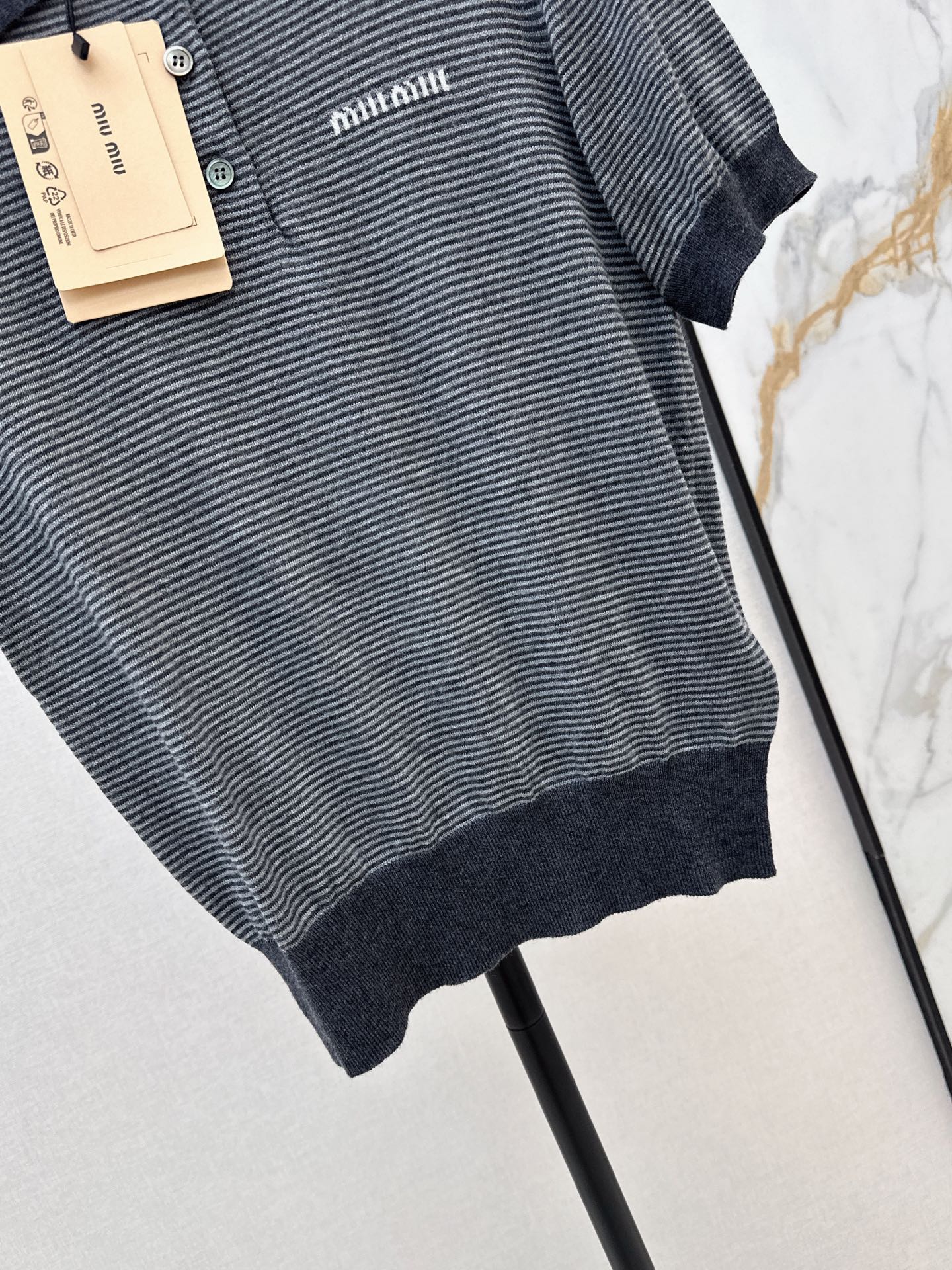 26FW New Striped Knit Top with Polo Collar 🖤
