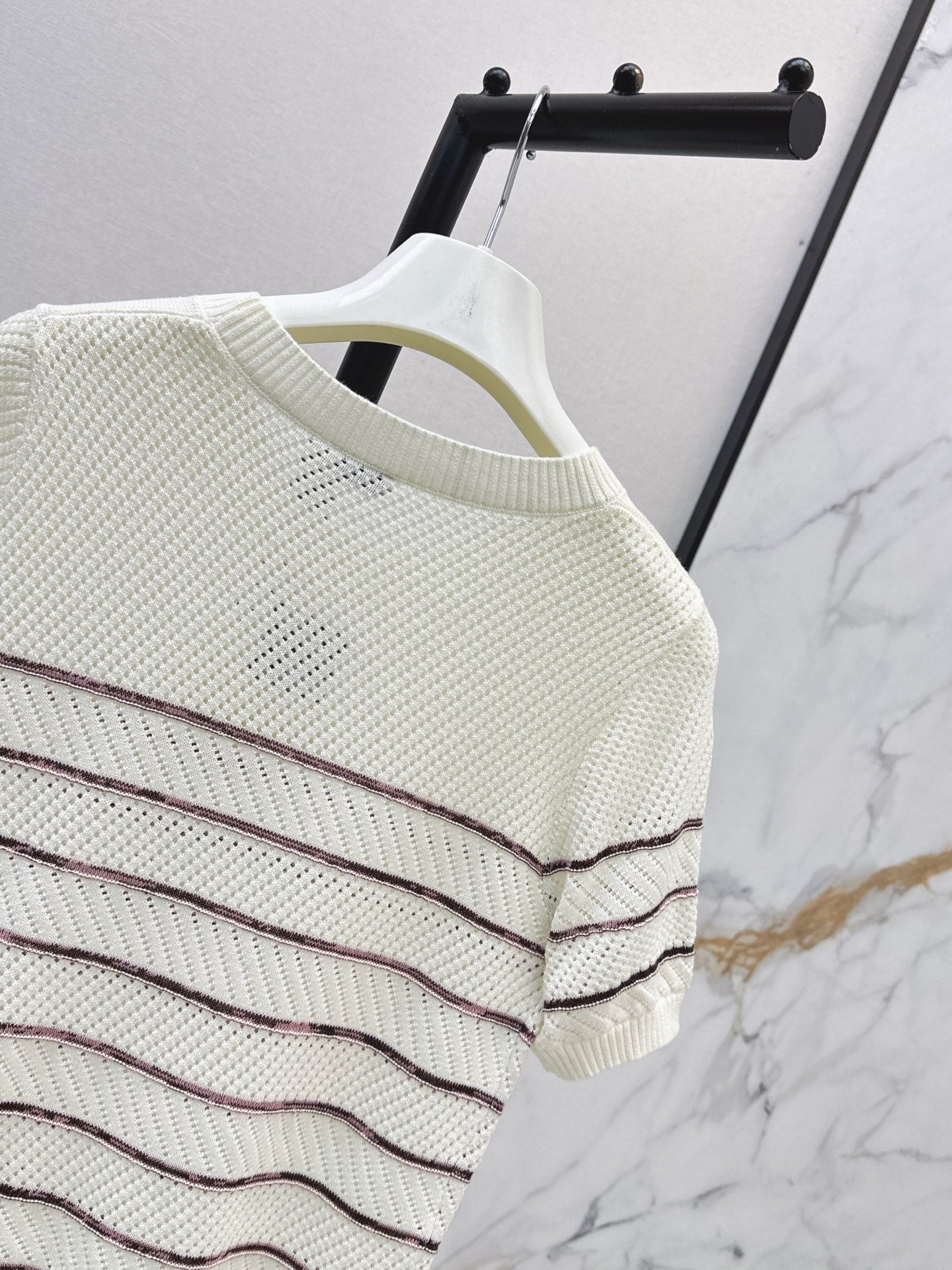 26FW New Minimalist Striped Knit Short-Sleeve Top 🤍