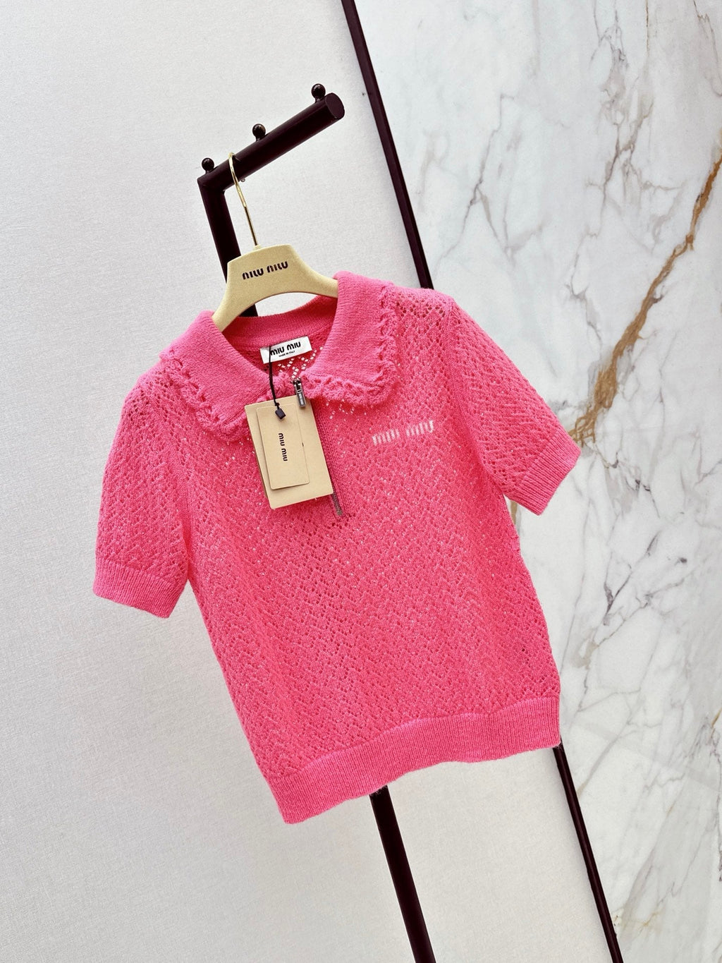 26FW New Pink Short-Sleeve Knit Polo with Cut-Out Detail and Collar 💕