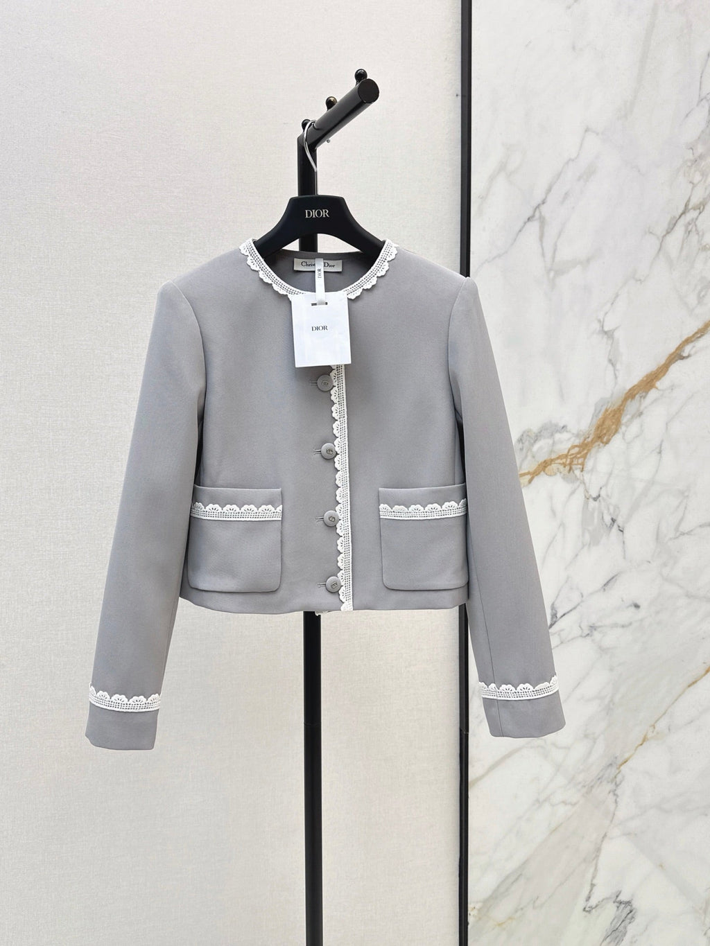 26FW New Color-Block Lace-Trim Crew-Neck Jacket 🩶