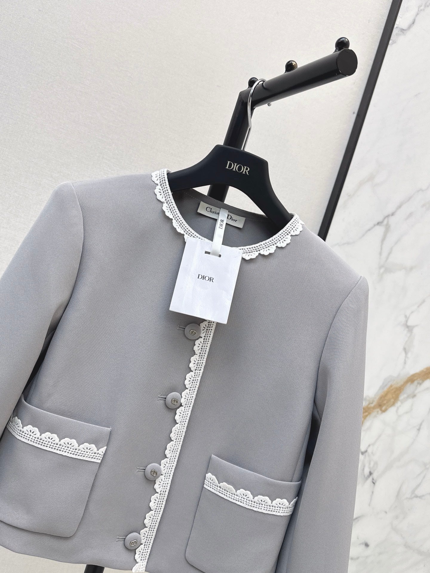 26FW New Color-Block Lace-Trim Crew-Neck Jacket 🩶