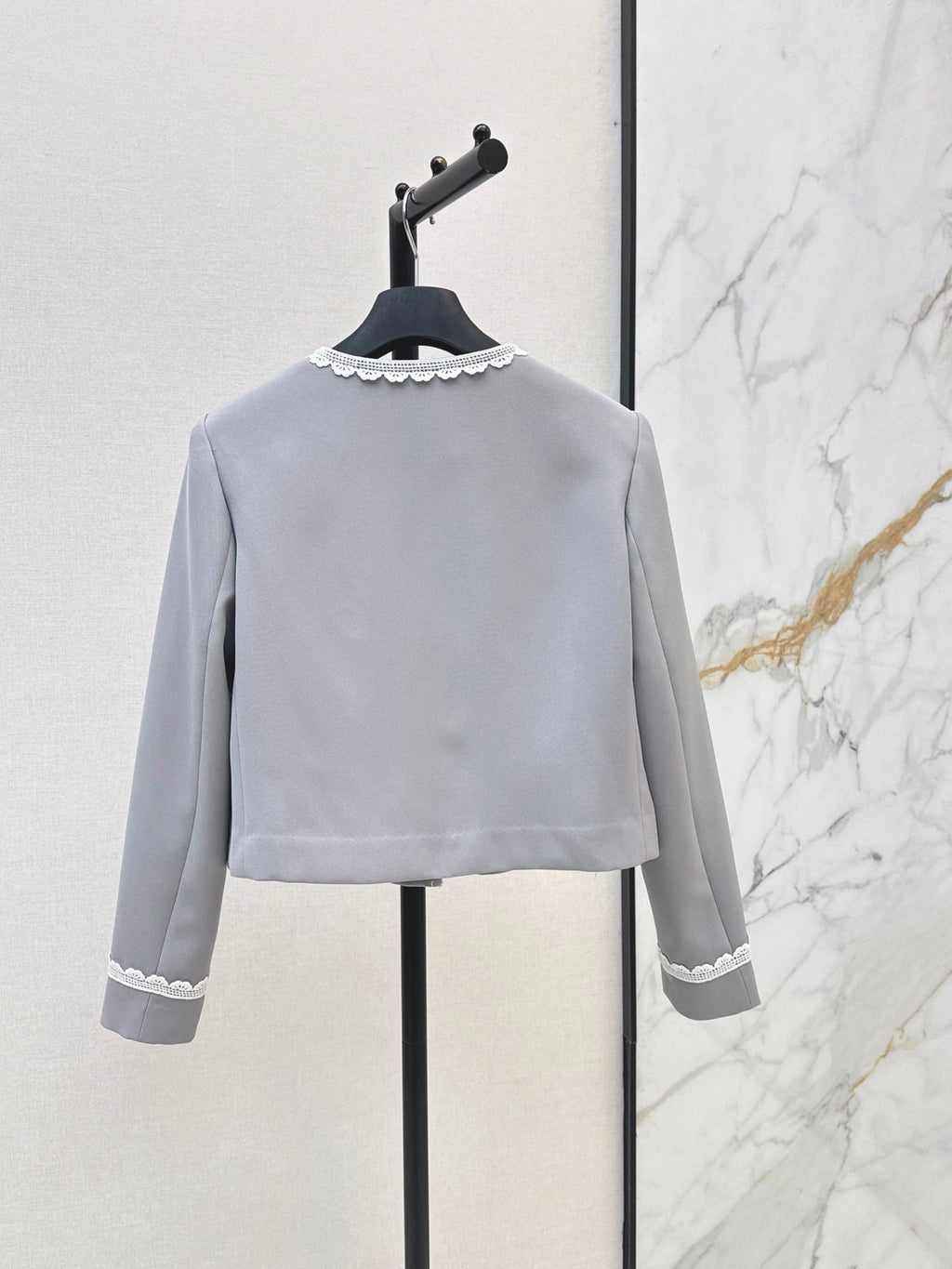26FW New Color-Block Lace-Trim Crew-Neck Jacket 🩶
