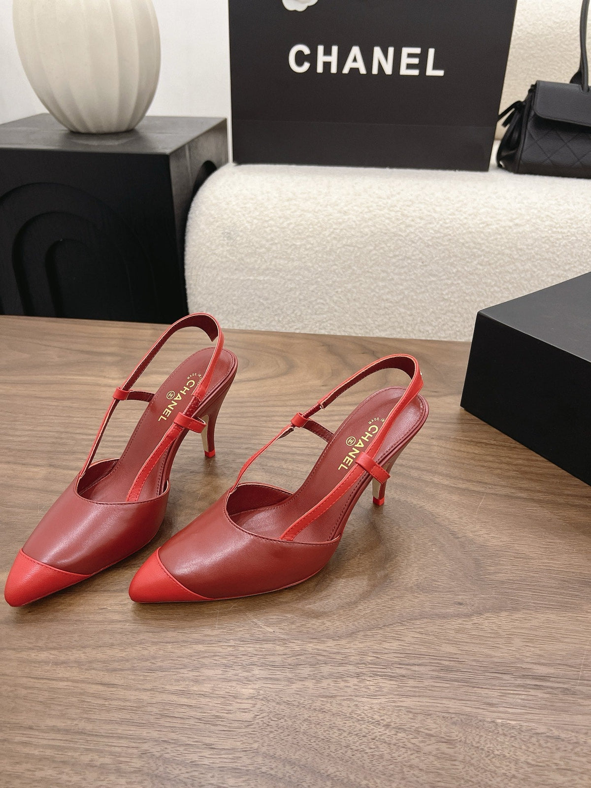 26FW New Color-Block Pointed-Toe Slingback High-Heeled Sandals (height: 8.5cm)