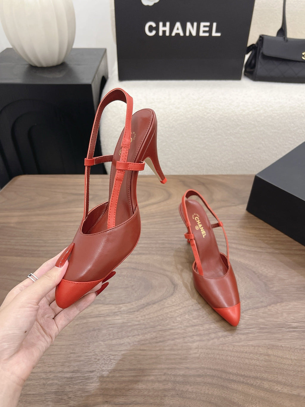 26FW New Color-Block Pointed-Toe Slingback High-Heeled Sandals (height: 8.5cm)