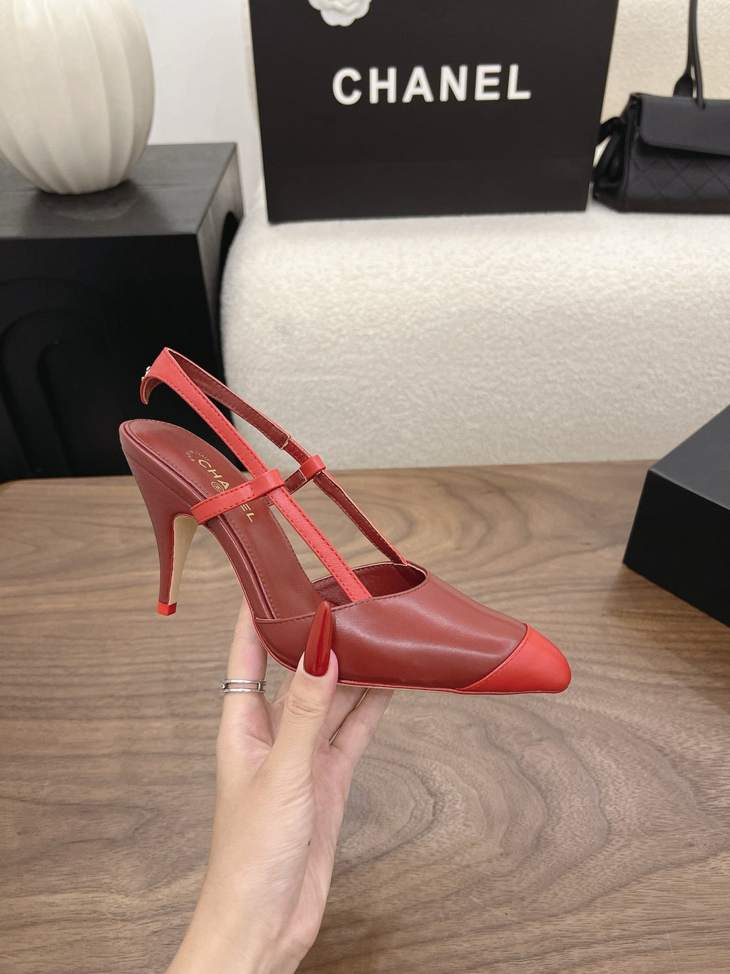 26FW New Color-Block Pointed-Toe Slingback High-Heeled Sandals (height: 8.5cm)
