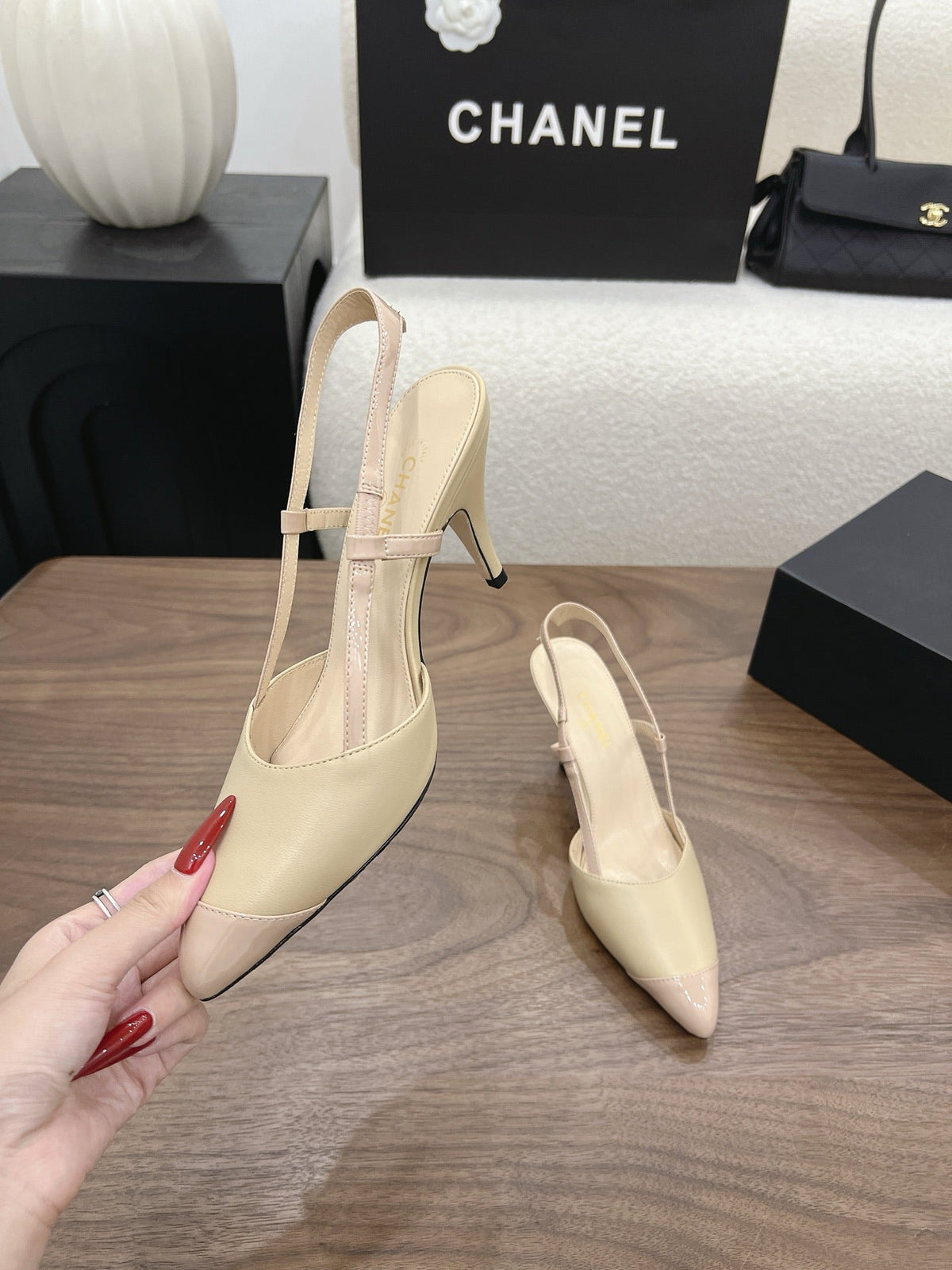 26FW New Color-Block Pointed-Toe Slingback High-Heeled Sandals (height: 8.5cm)