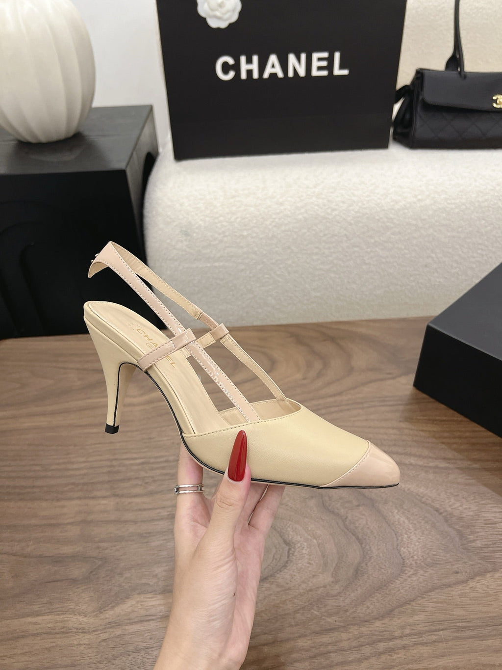 26FW New Color-Block Pointed-Toe Slingback High-Heeled Sandals (height: 8.5cm)