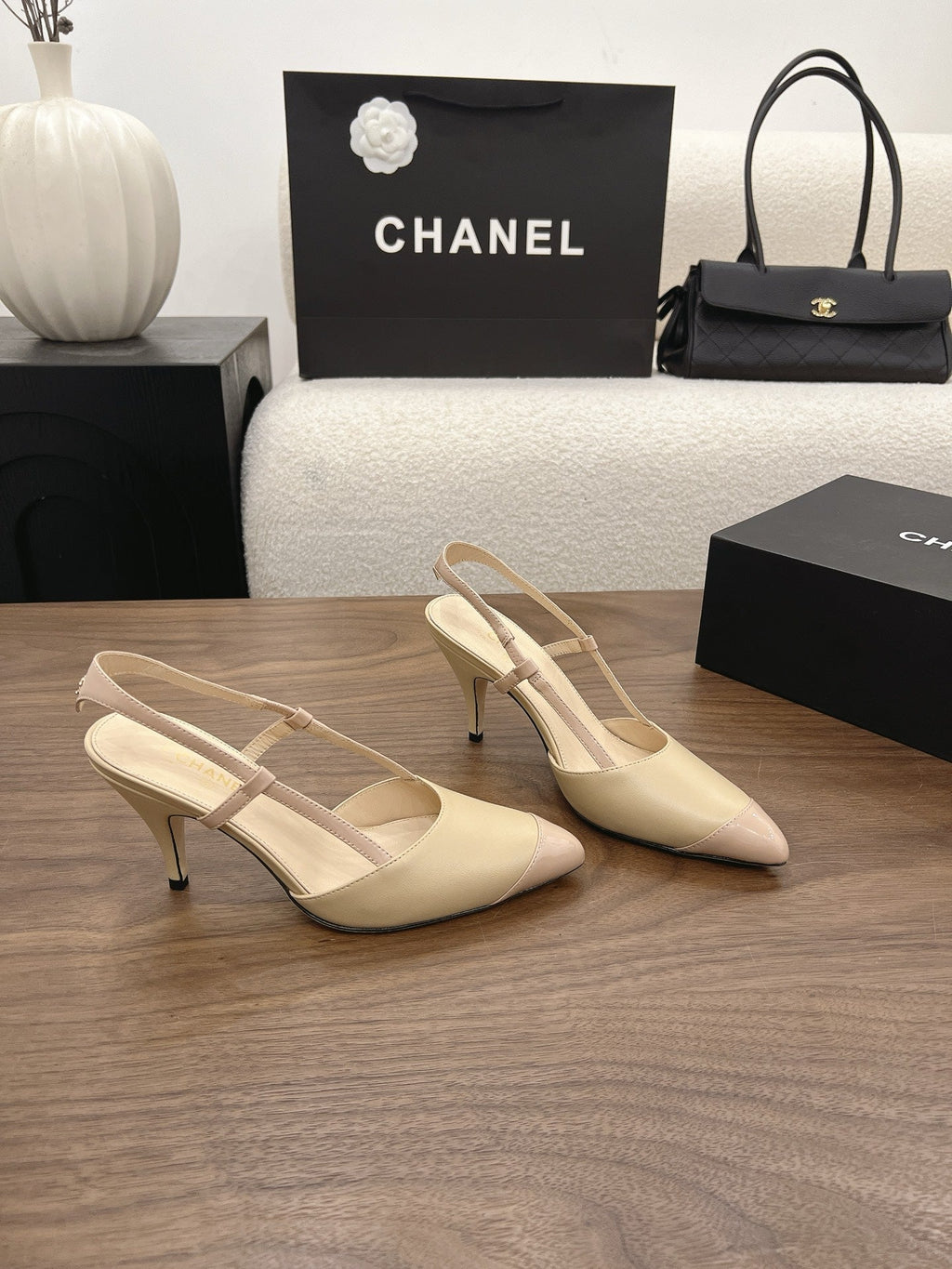 26FW New Color-Block Pointed-Toe Slingback High-Heeled Sandals (height: 8.5cm)
