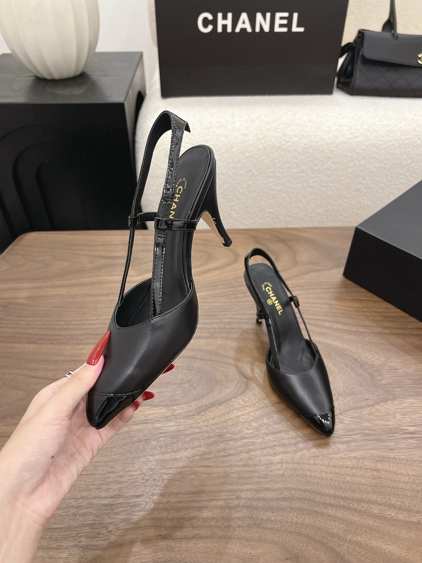 26FW New Color-Block Pointed-Toe Slingback High-Heeled Sandals (height: 8.5cm)