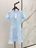 26FW New Floral Jacquard Crew-Neck Short-Sleeve Dress 🩵