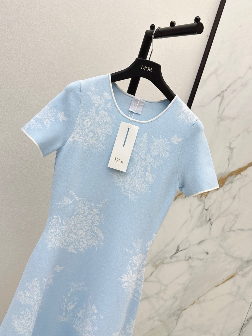 26FW New Floral Jacquard Crew-Neck Short-Sleeve Dress 🩵