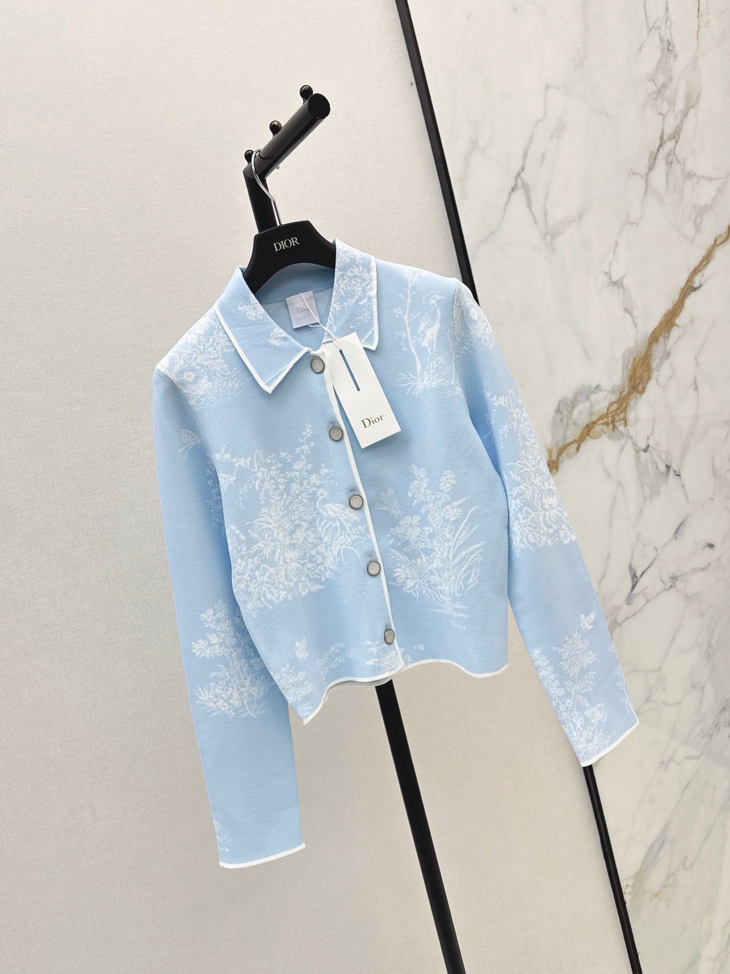 26FW New Floral Jacquard Collared Jacket 🩵