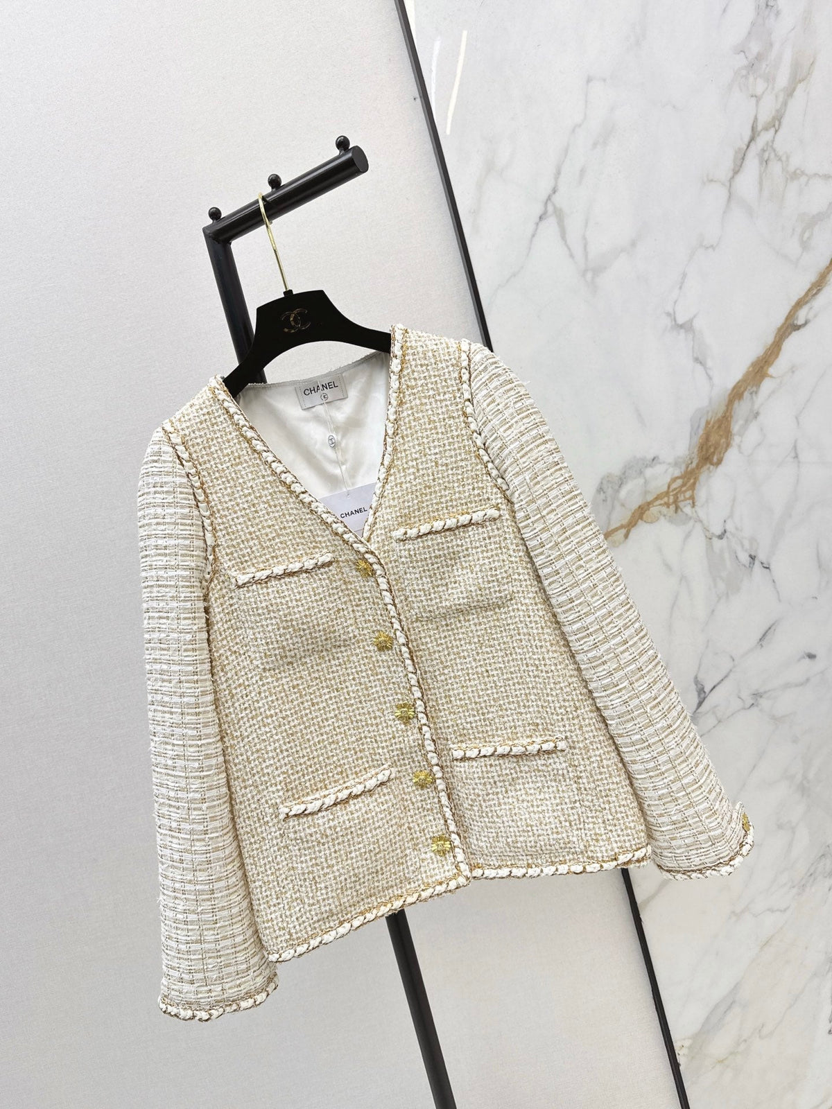 🔥Highest Quality🔥26FW New Runway Style: Gilded Tweed Paneled Jacket 🖤