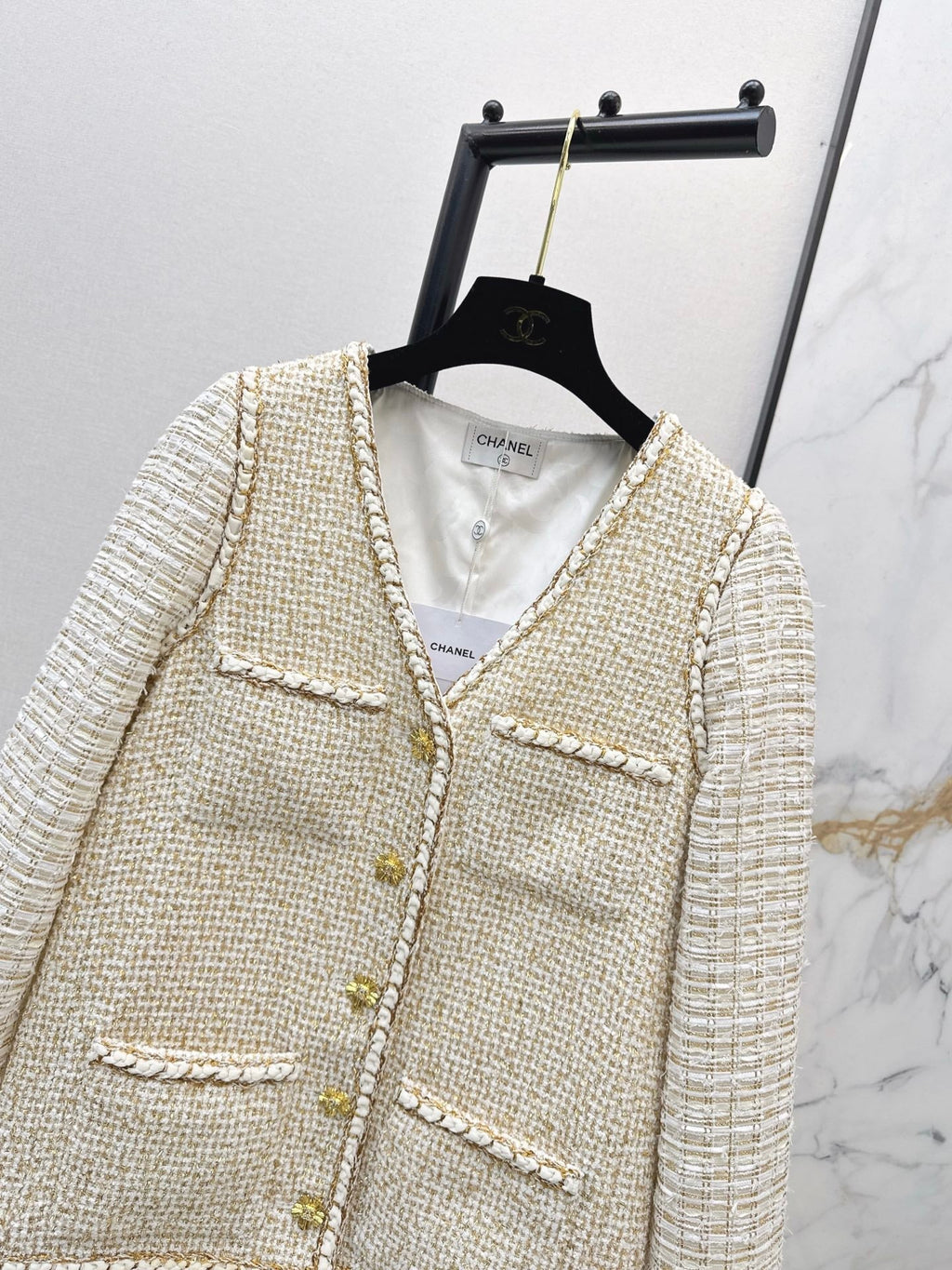 🔥Highest Quality🔥26FW New Runway Style: Gilded Tweed Paneled Jacket 🖤