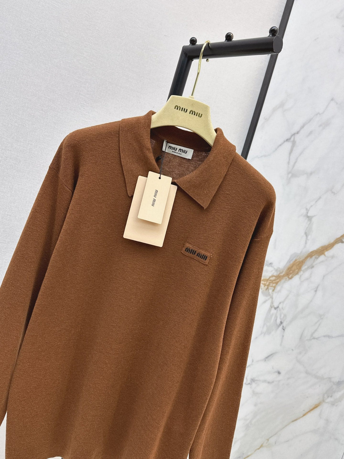 26FW New Long-Sleeve Knit Polo with Embroidered Letter Logo 🤎