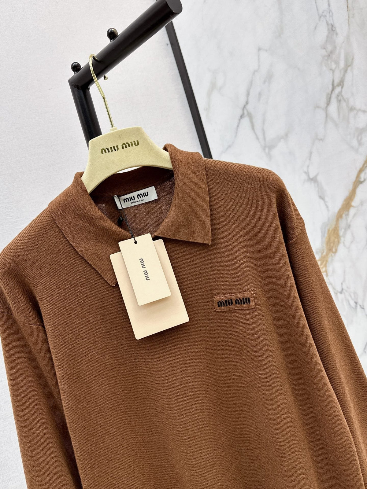 26FW New Long-Sleeve Knit Polo with Embroidered Letter Logo 🤎