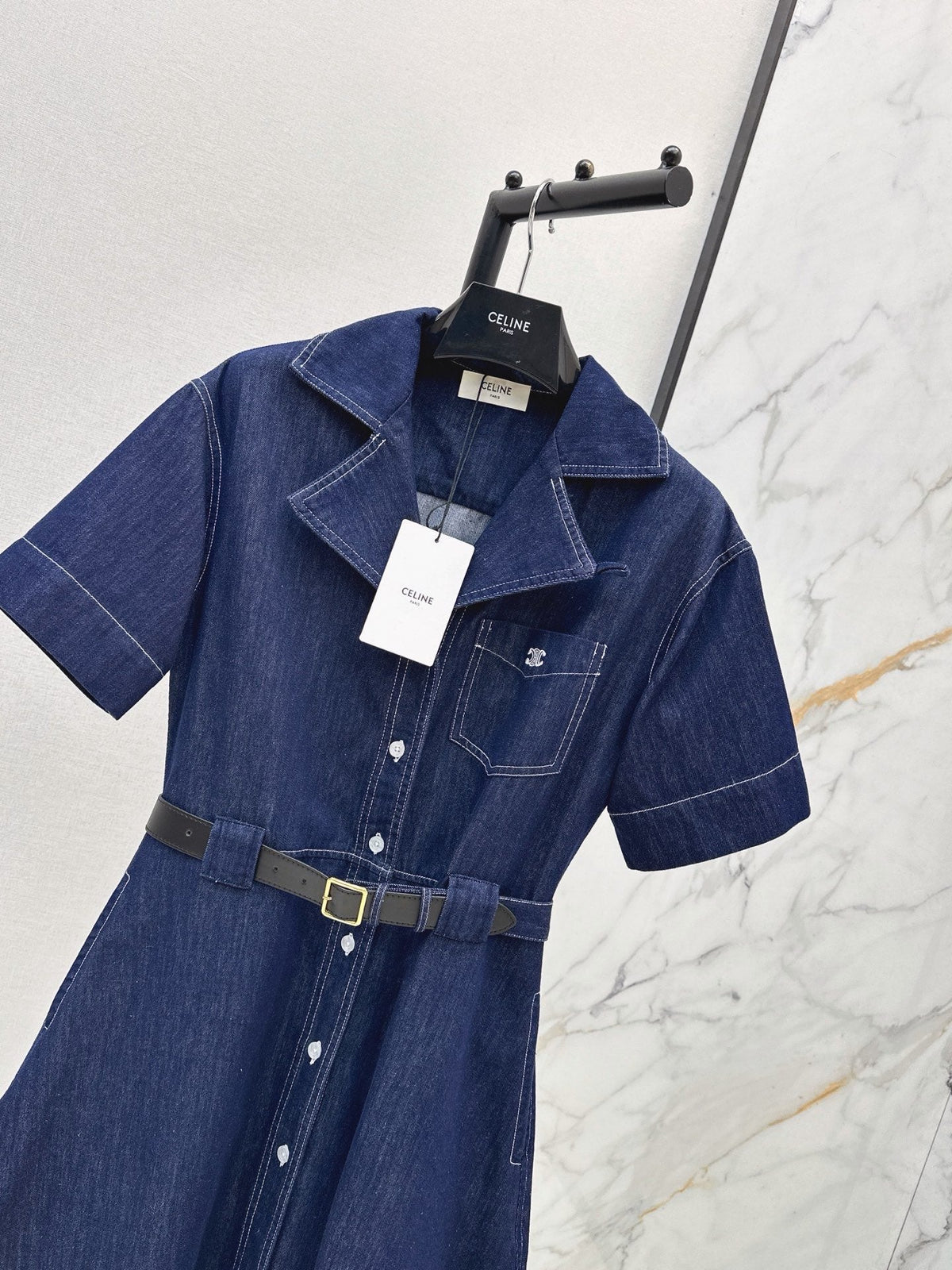 26FW New Triomphe Logo Embroidered Denim Dress 🖤