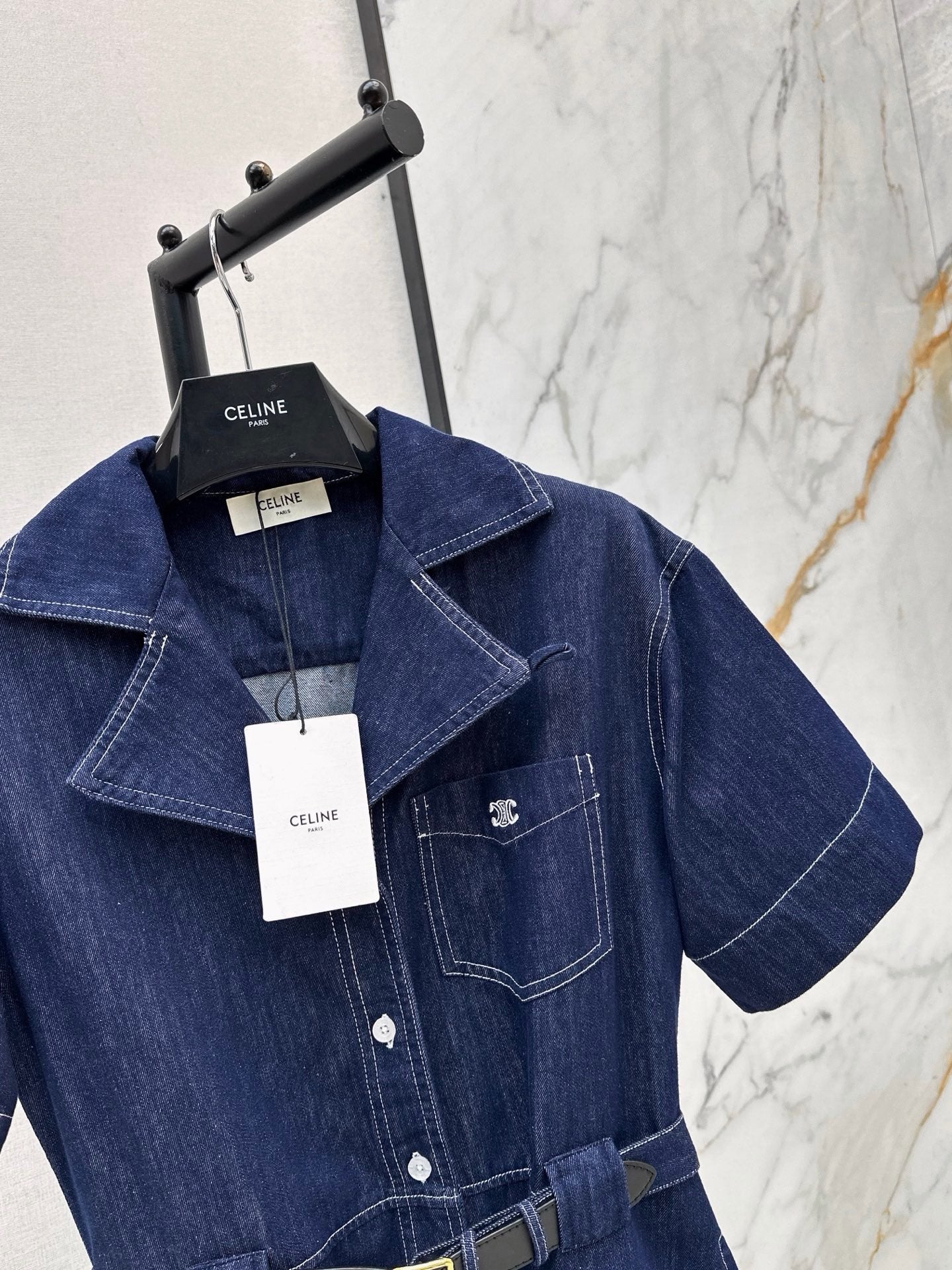 26FW New Triomphe Logo Embroidered Denim Dress 🖤
