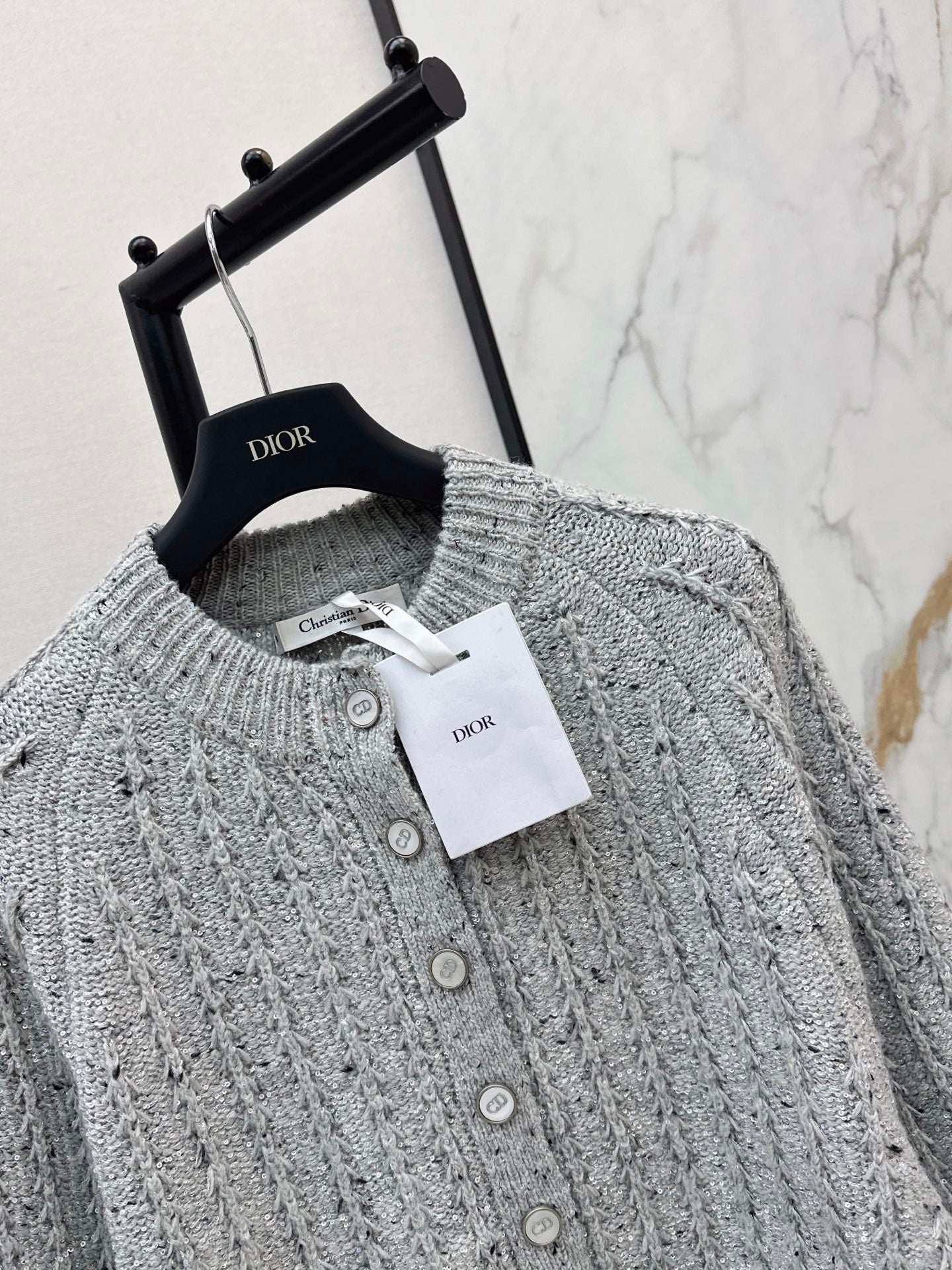 🔥Highest Quality🔥26FW New Premium Grey Iridescent Sequin Cardigan 🩶