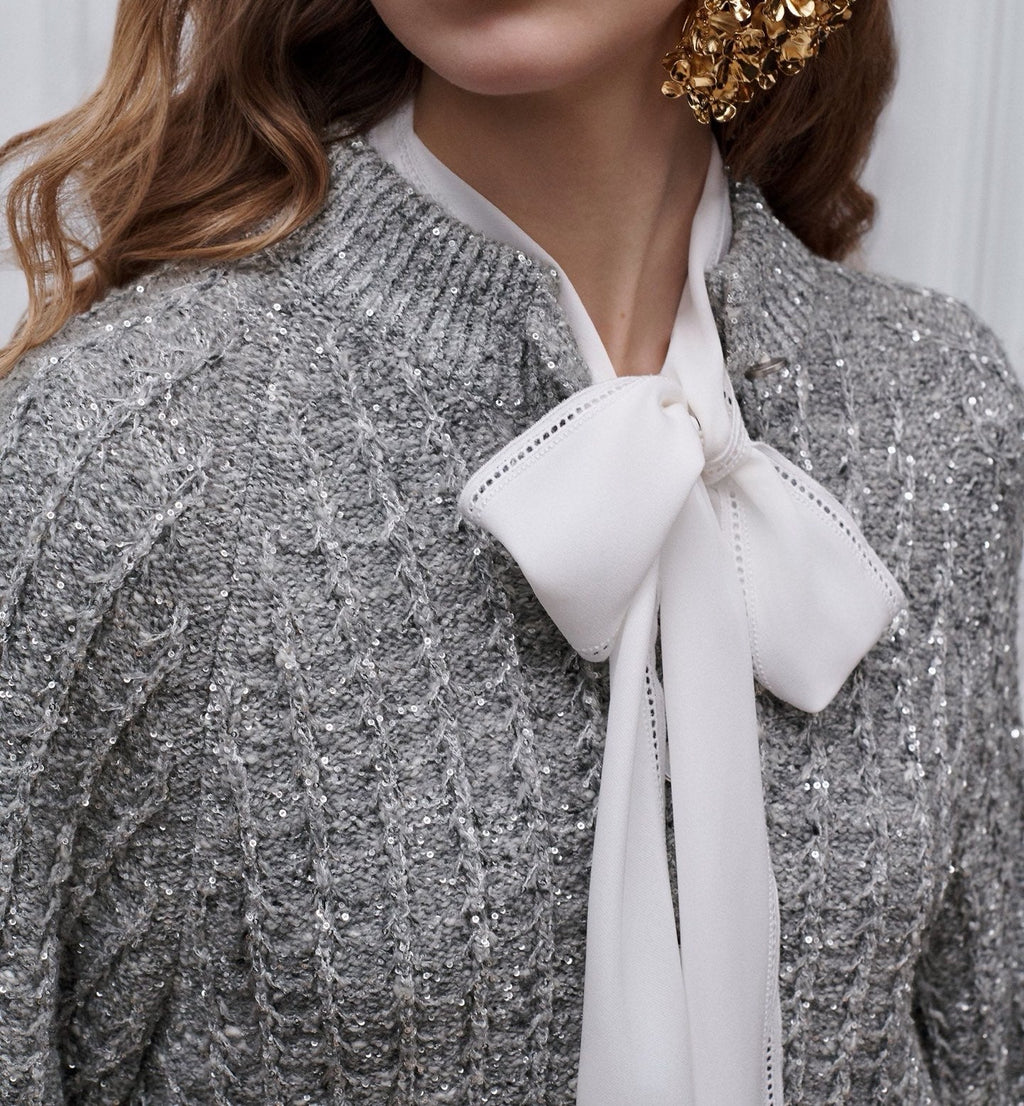 🔥Highest Quality🔥26FW New Premium Grey Iridescent Sequin Cardigan 🩶