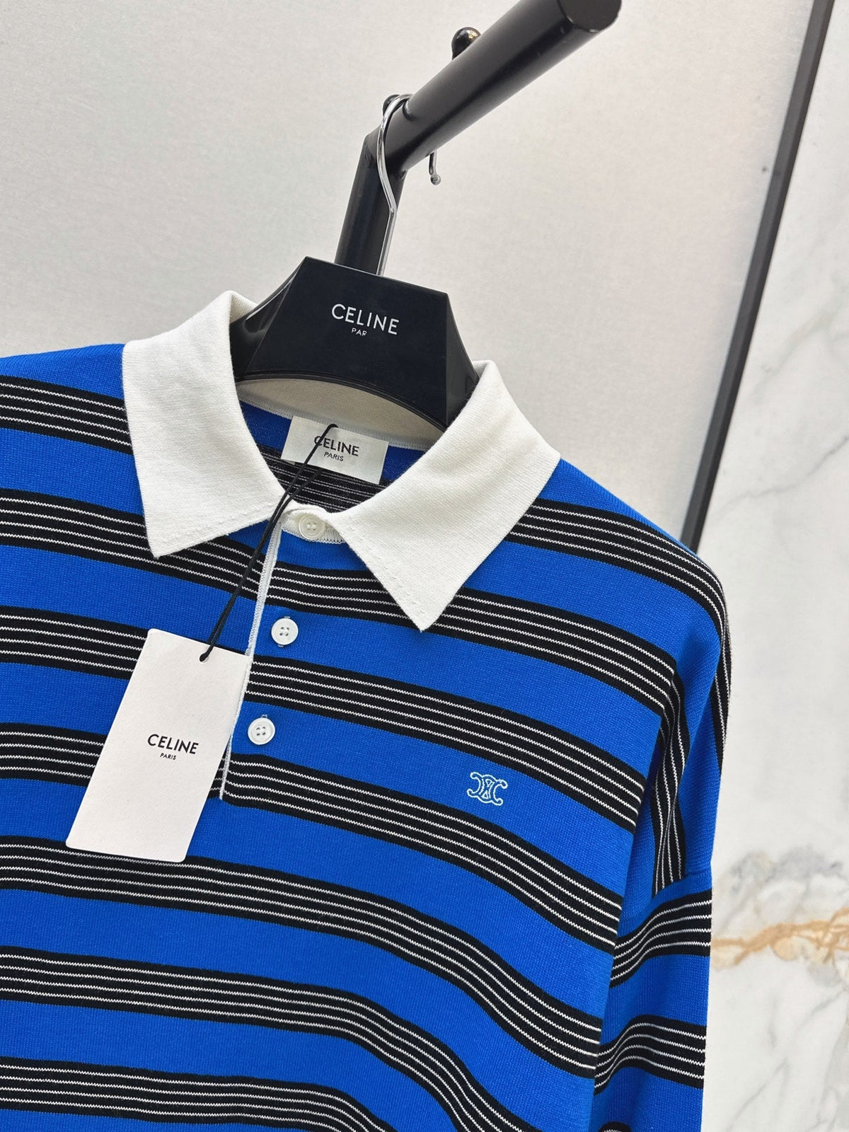 26FW New Striped Long-Sleeve Knit Polo 🩵