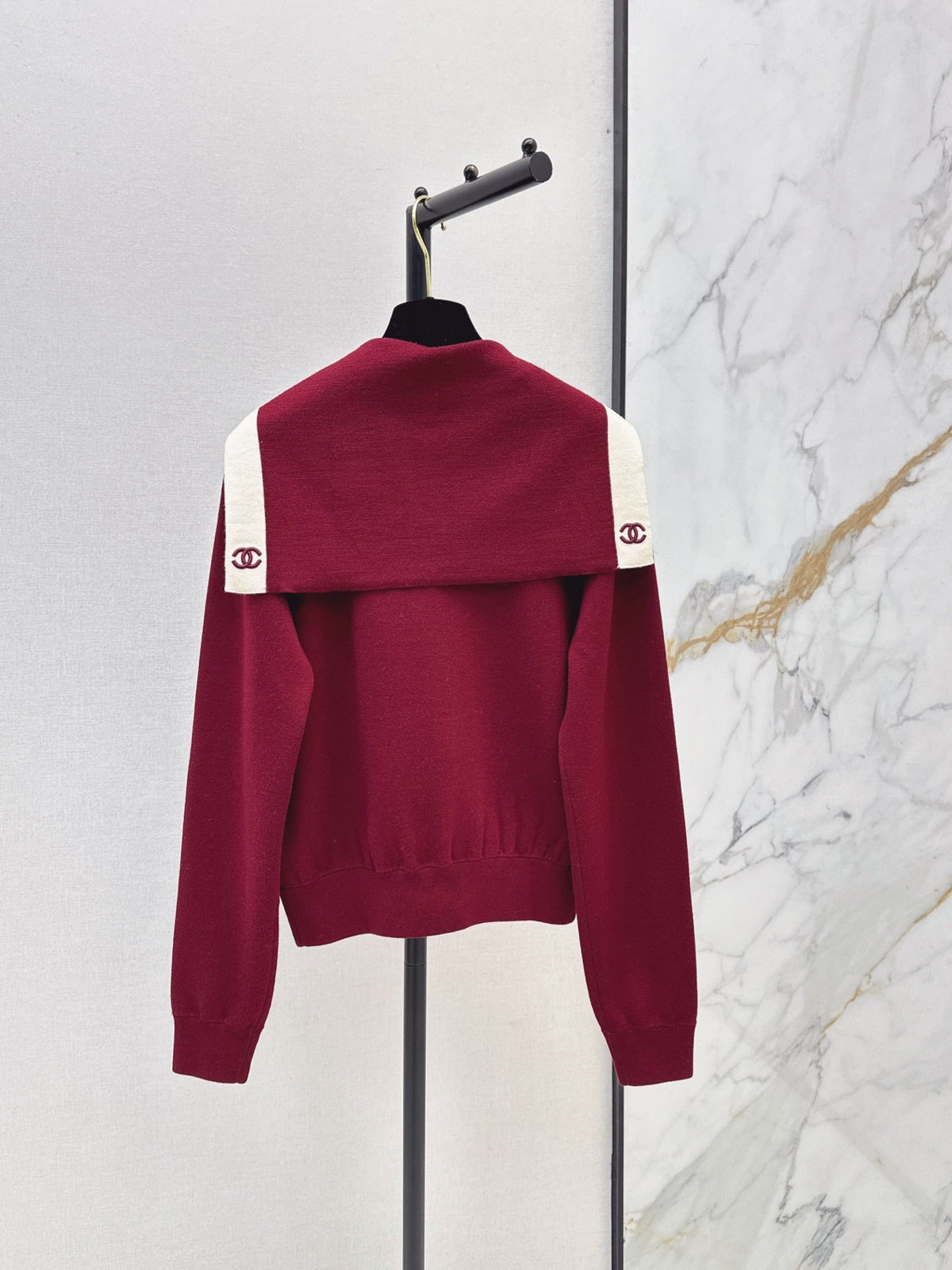 🔥Highest Quality🔥 26FW New Color-Block Nautical-Style Collared Knit Cardigan 🖤