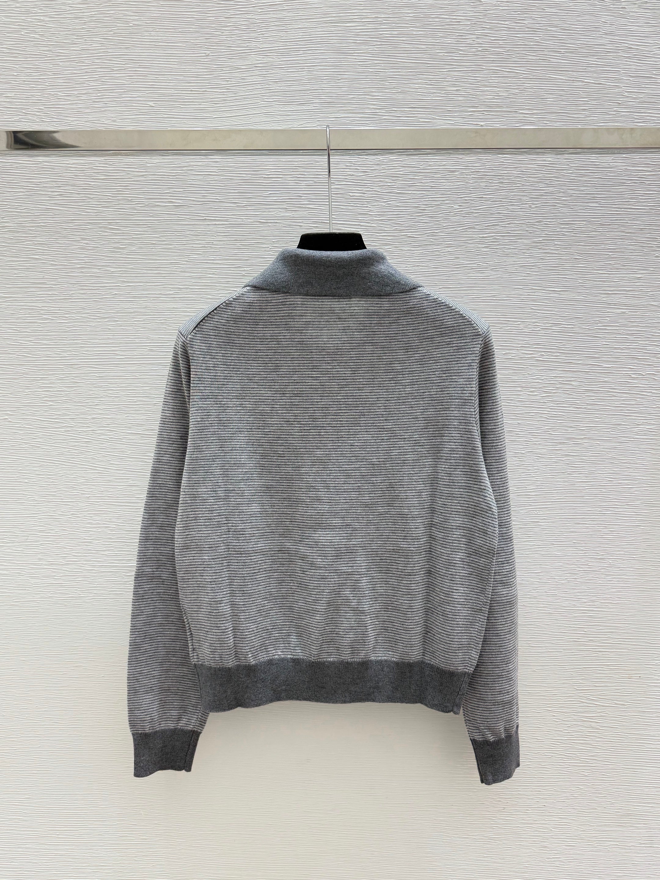26FW New Color-Block Striped Long-Sleeve Sweater with Collar
