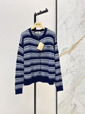 26FW New Navy & White Horizontal Stripe Crew-Neck Knit Cardigan 🖤