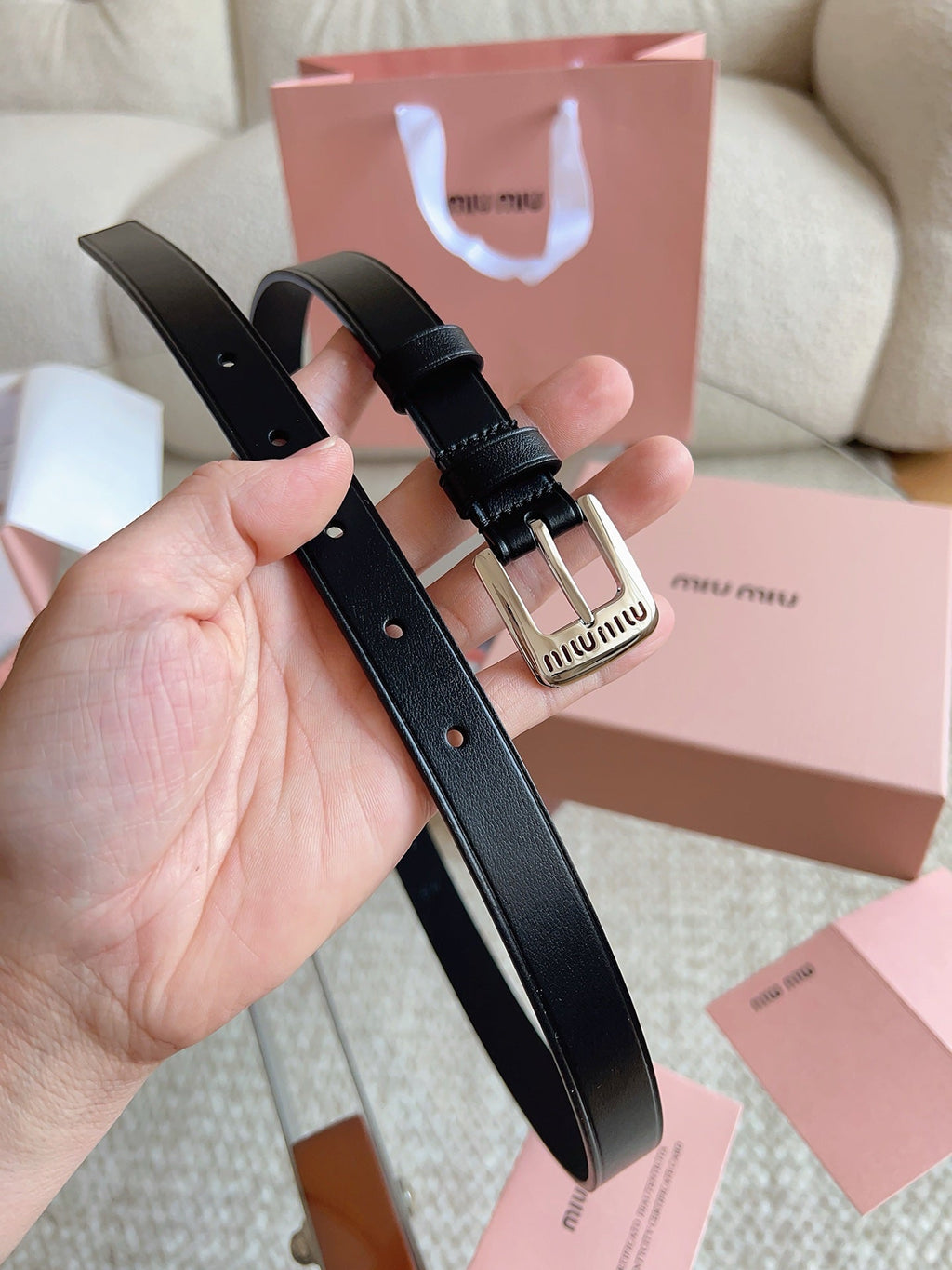 26FW New MM Black Leather Belt with Metal Buckle 20mm