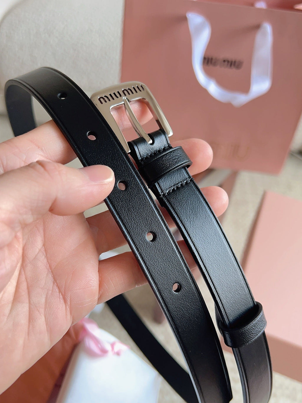 26FW New MM Black Leather Belt with Metal Buckle 20mm