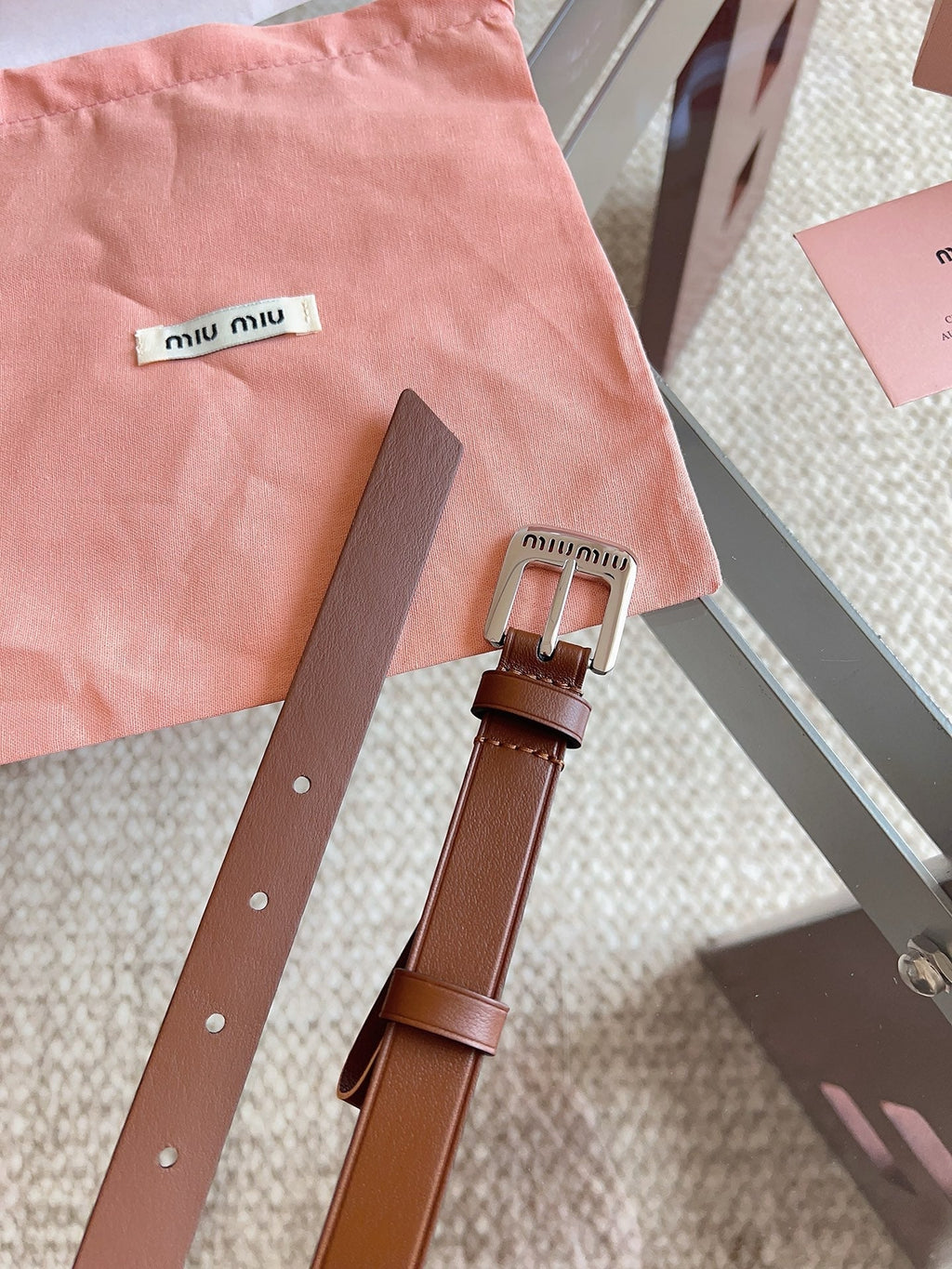 26FW New MM Brown Leather Belt with Metal Buckle 20mm