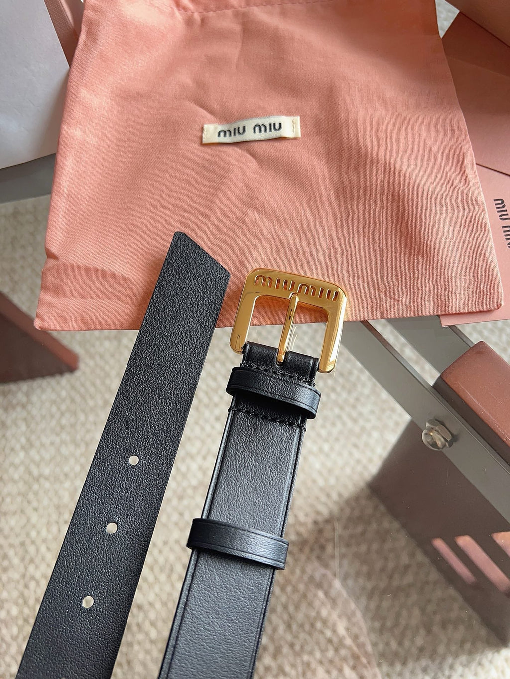 26FW New MM Black Leather Belt with Metal Buckle 30mm