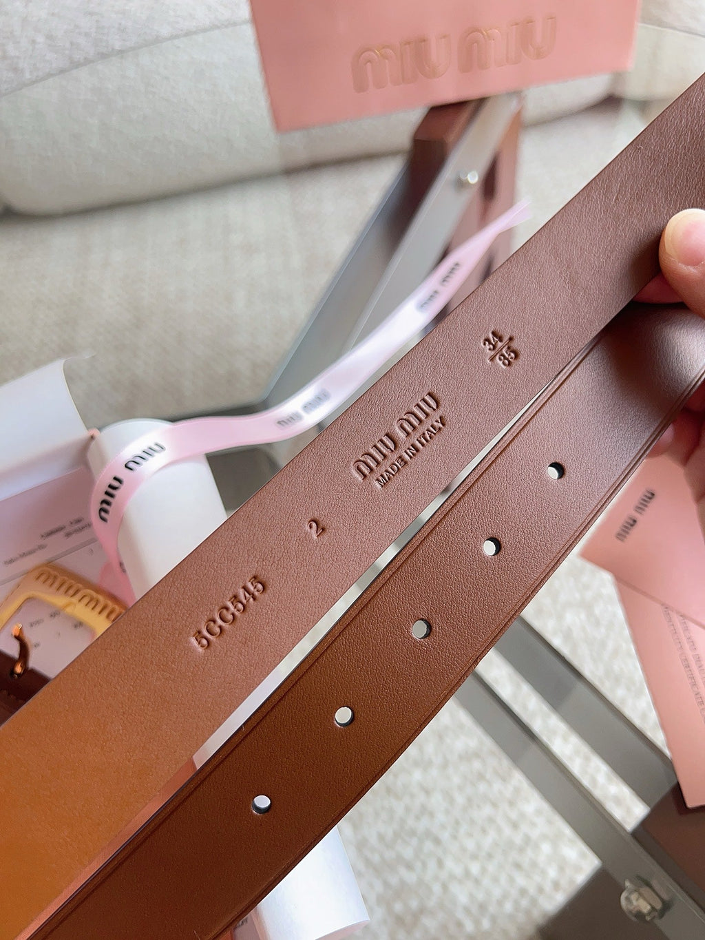 26FW New MM Brown Leather Belt with Metal Buckle 30mm