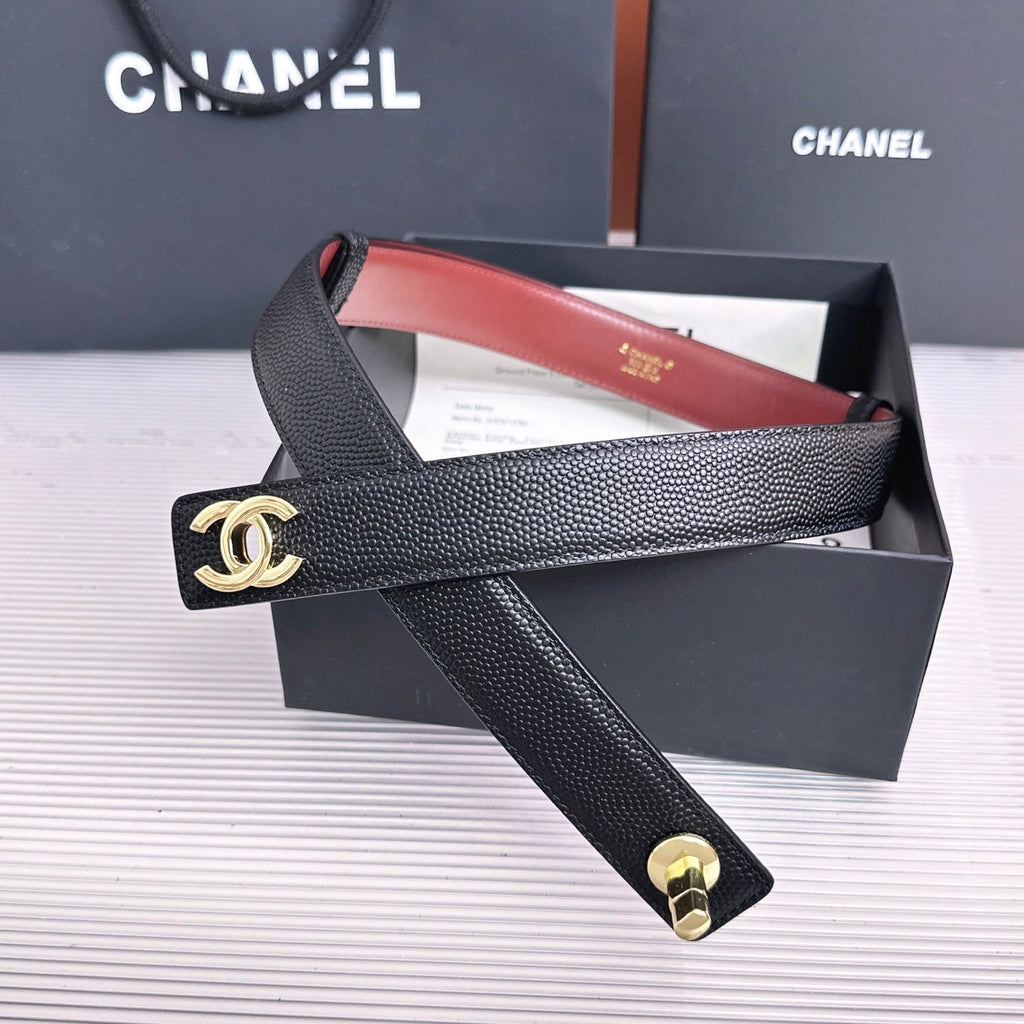 26FW New Black & Red Top-Grain Cowhide Belt-Litchi Grain 30mm