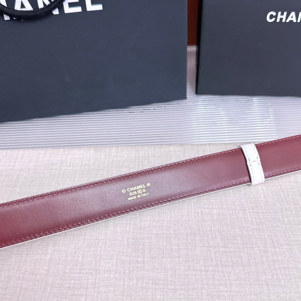 26FW New White & Red Top-Grain Leather Belt 30mm